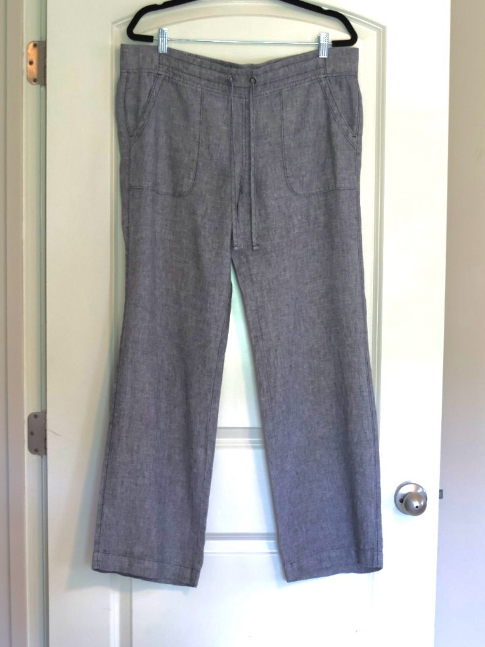 Athleta 100% Linen Drawstring Pants Size 12 Gray Straight Leg